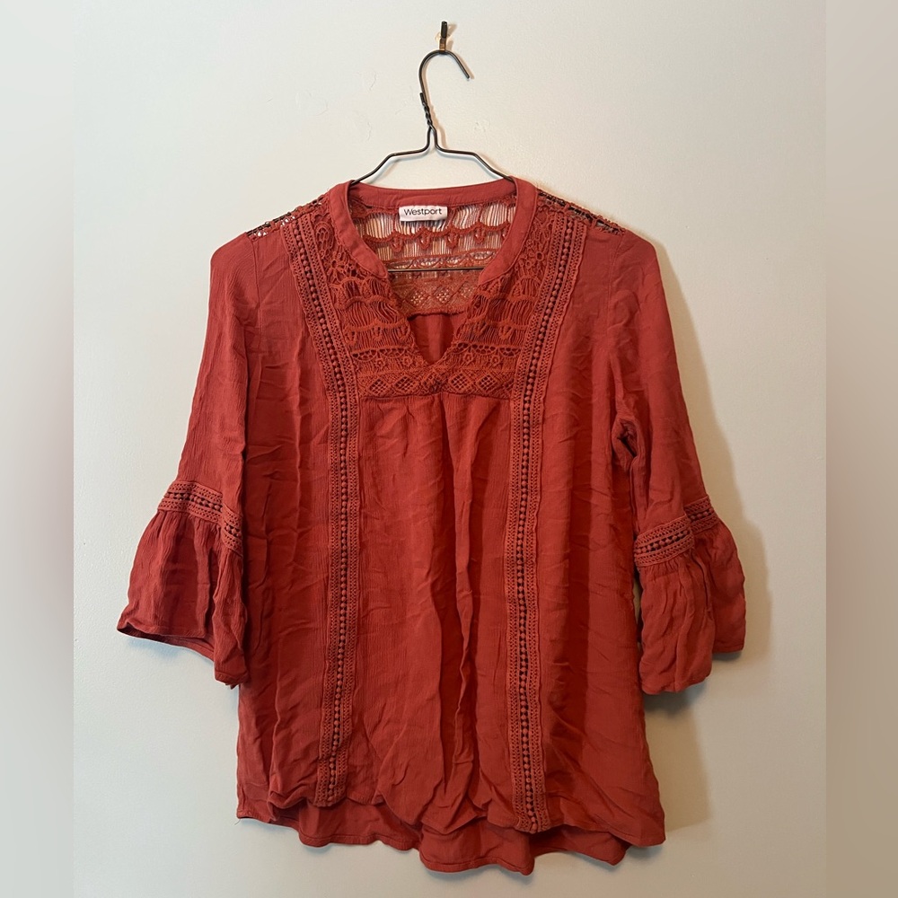 Westport Rust Blouse with Crochet Details